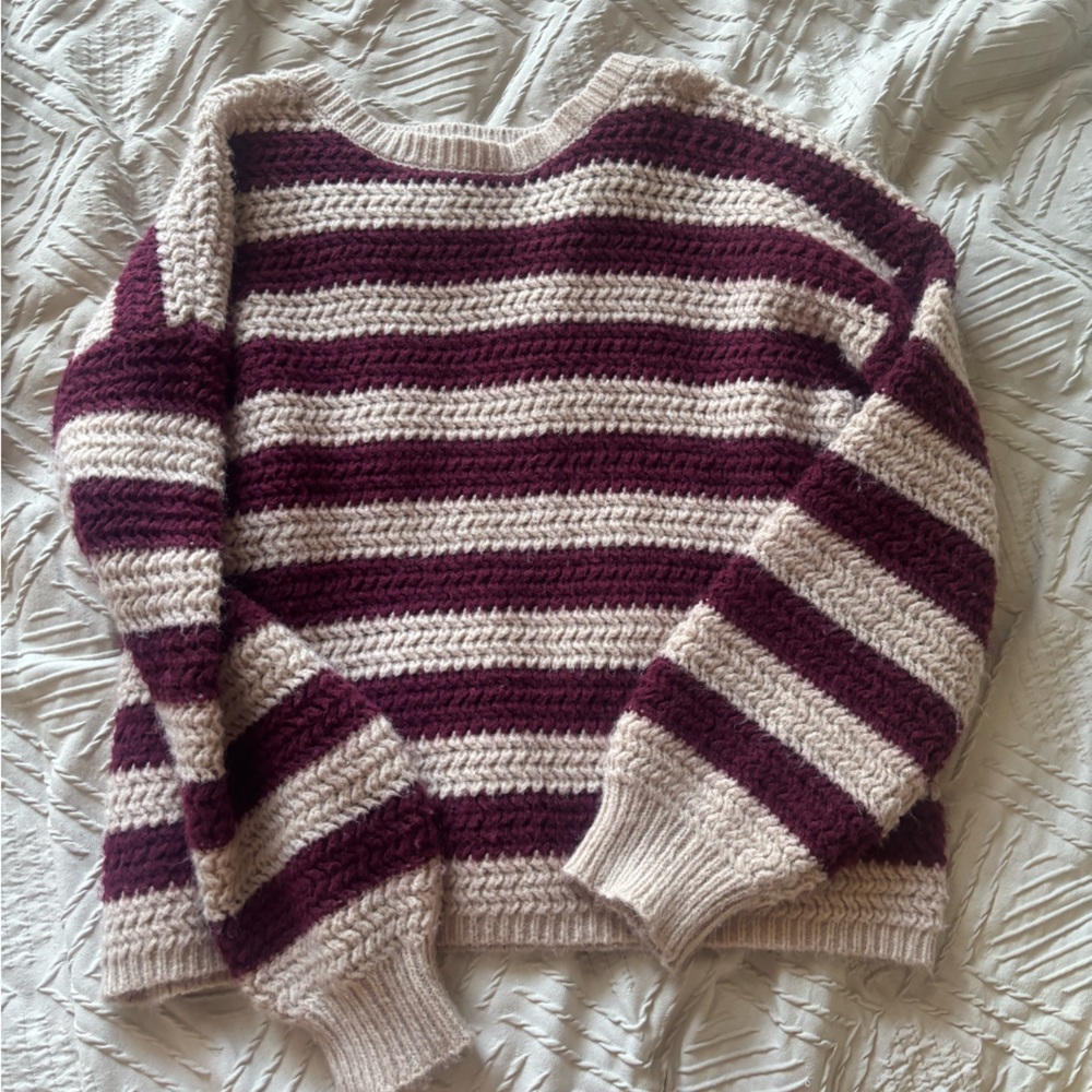 Blu Pepper Burgundy and Cream Striped Sweater size medium